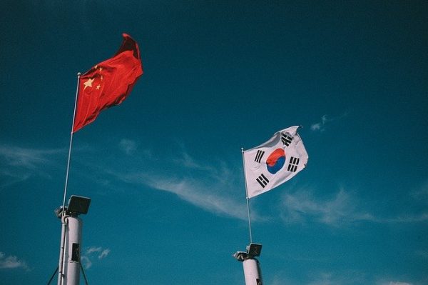 chinese and korean flags